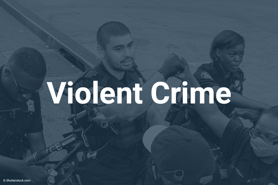 Violent Crime written on background of officers engaging with community members